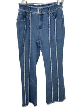 K. Jordan Womens Blue Denim Fringe Hem Jeans Wide Leg Size 18R